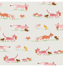 Heather Ross Heather Ross Favorites, Marching Cats in Cream, Fabric Half-Yards