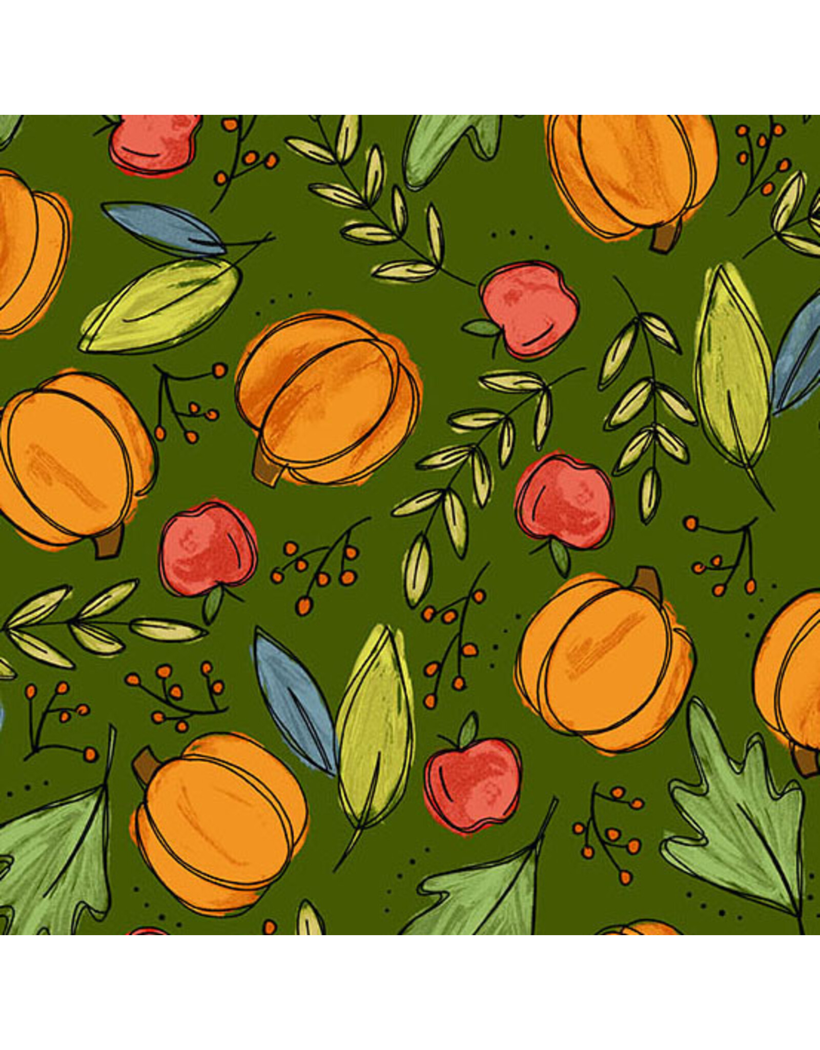 Andover Fabrics Harvest Home, Bountiful Harvest in Forest, Fabric Half-Yards