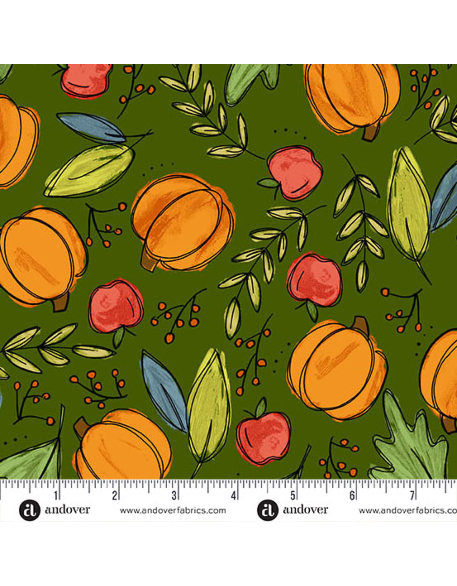 Andover Fabrics Harvest Home, Bountiful Harvest in Forest, Fabric Half-Yards