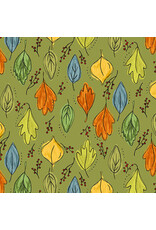 Andover Fabrics Harvest Home, Fall Foliage in Olive, Fabric Half-Yards