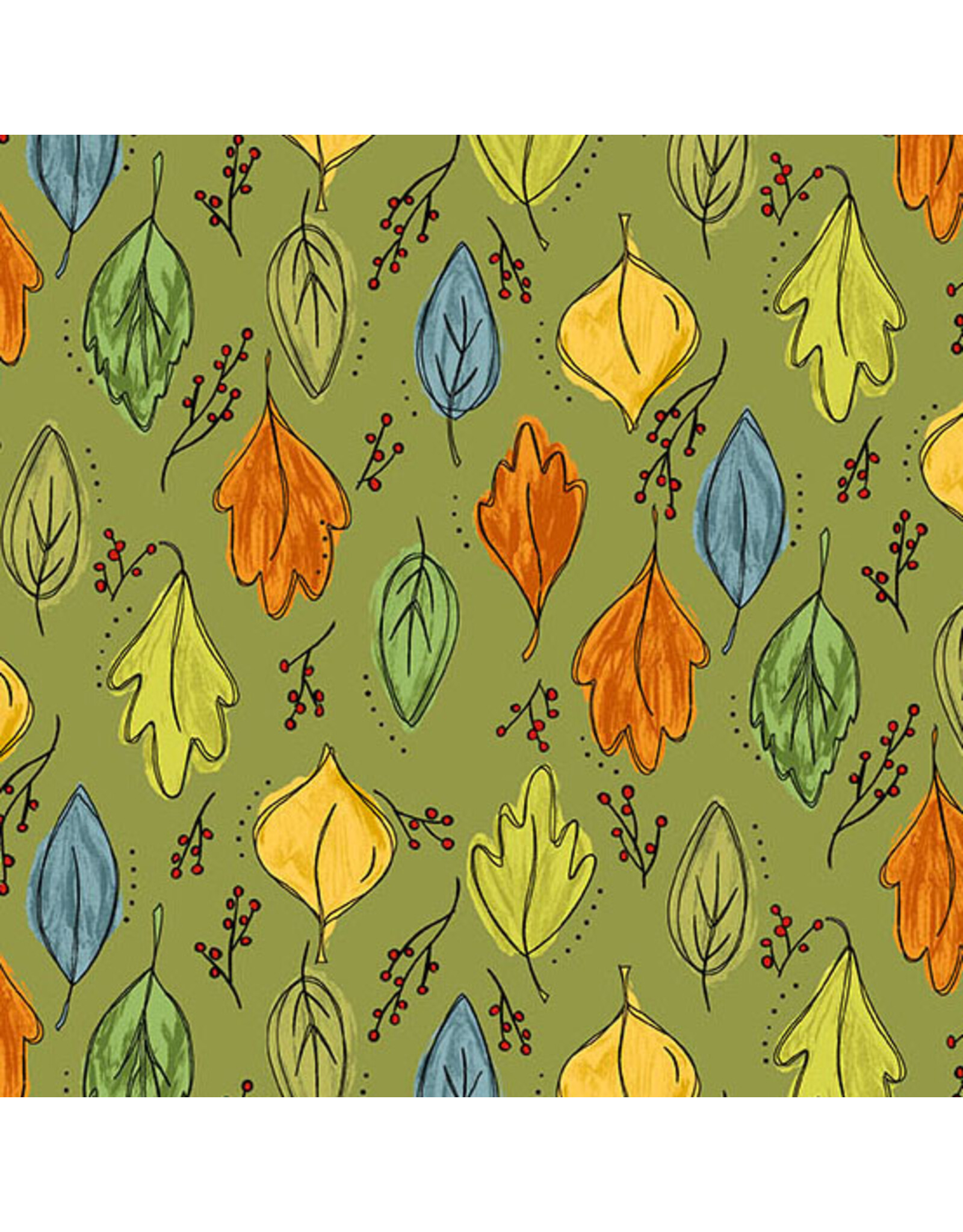 Andover Fabrics Harvest Home, Fall Foliage in Olive, Fabric Half-Yards