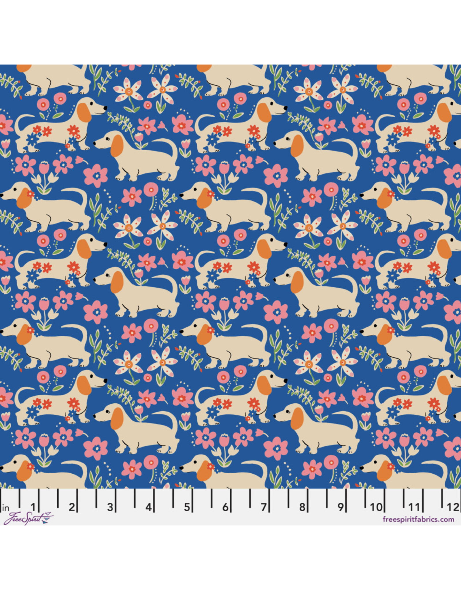 Free Spirit Stannie & Lloyd,  Pemberley Pups in Delft, Fabric Half-Yards