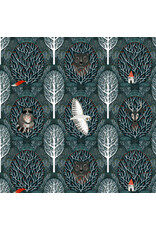 Cori Dantini Silent Night, Woodland Friends in Navy, Fabric Half-Yards