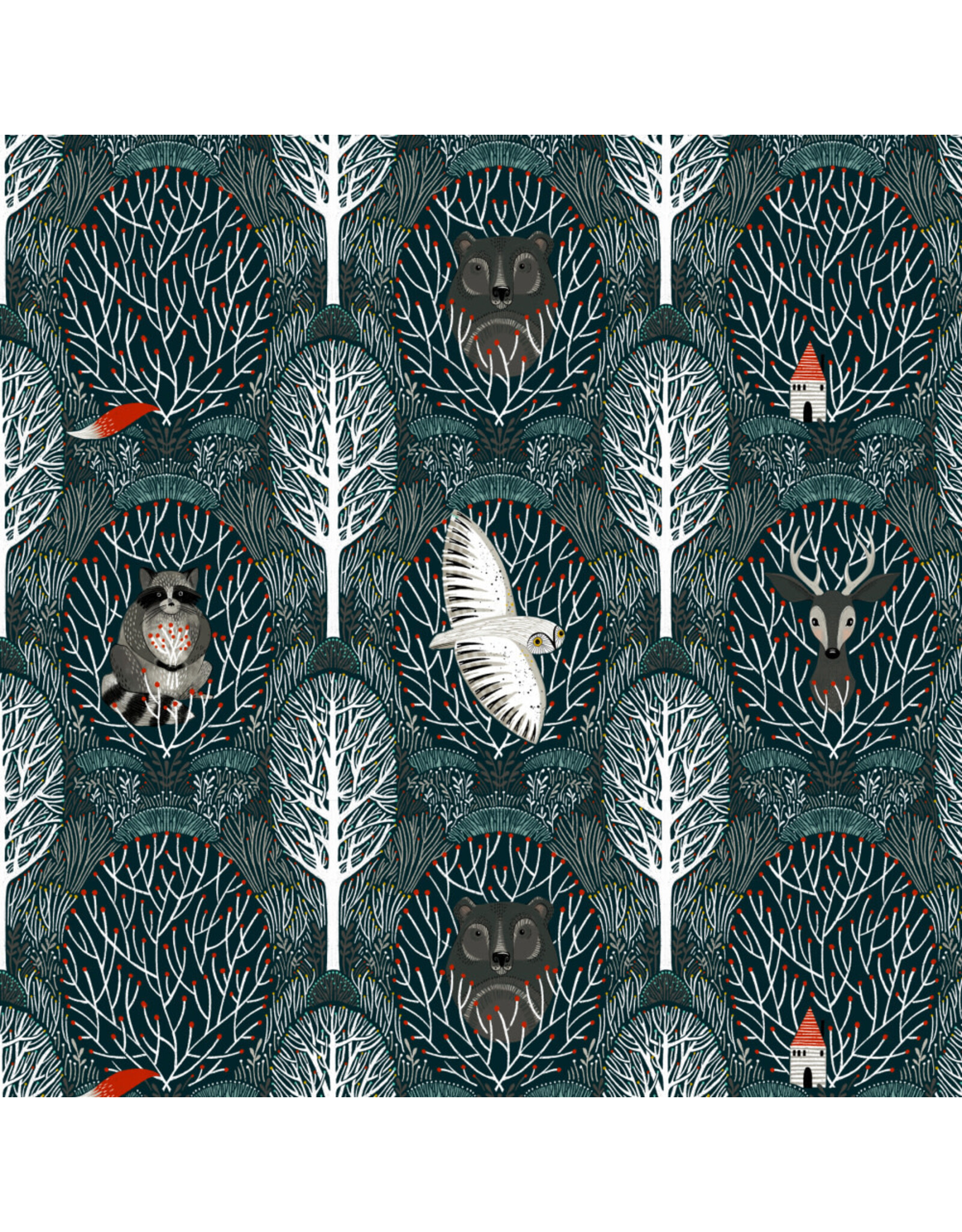Cori Dantini Silent Night, Woodland Friends in Navy, Fabric Half-Yards