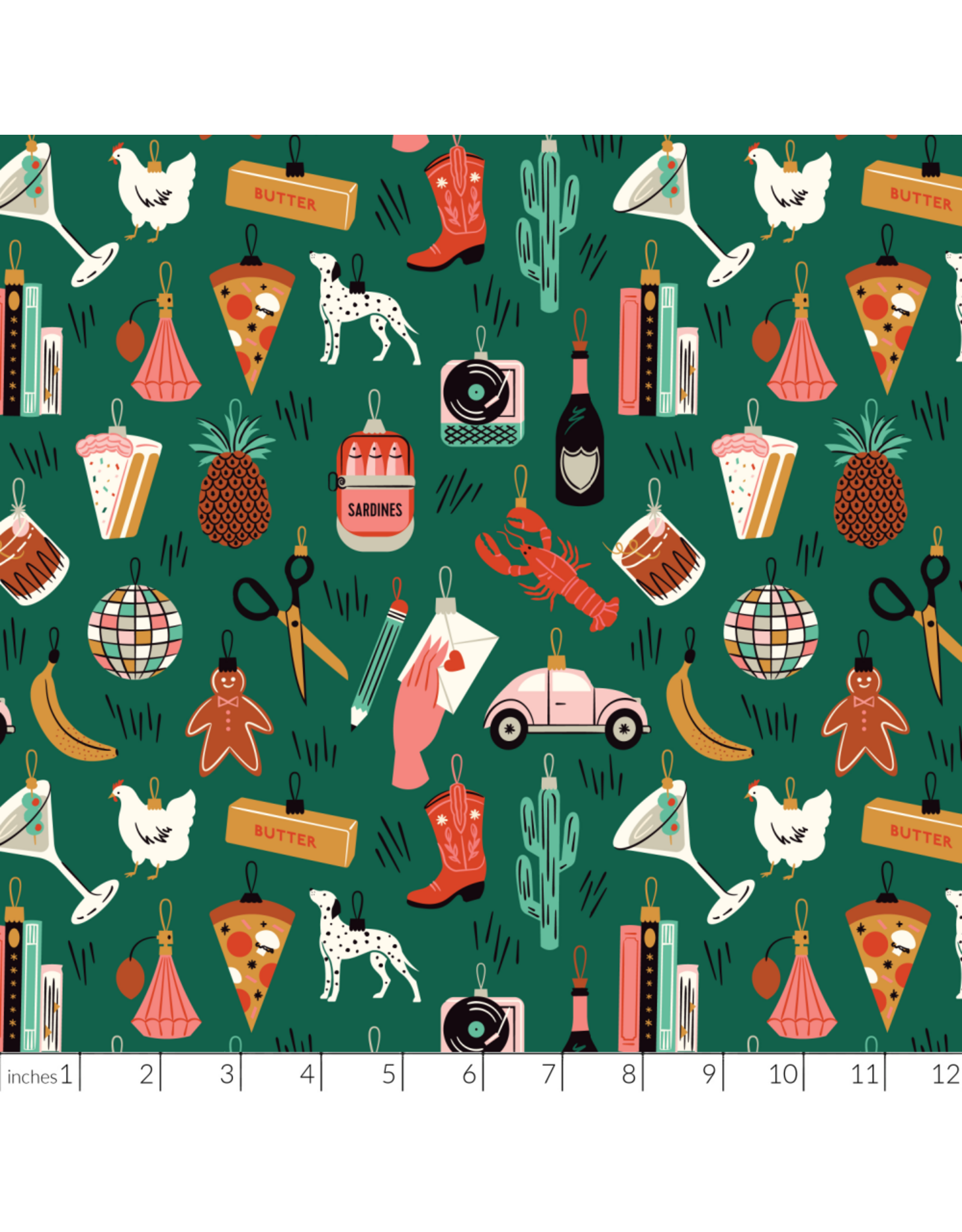 Christmas Collection Merry & Mod, Bright Baubles in Green, Dinner Napkin