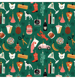 Cloud9 Fabrics Merry & Mod, Bright Baubles in Green, Fabric Half-Yards
