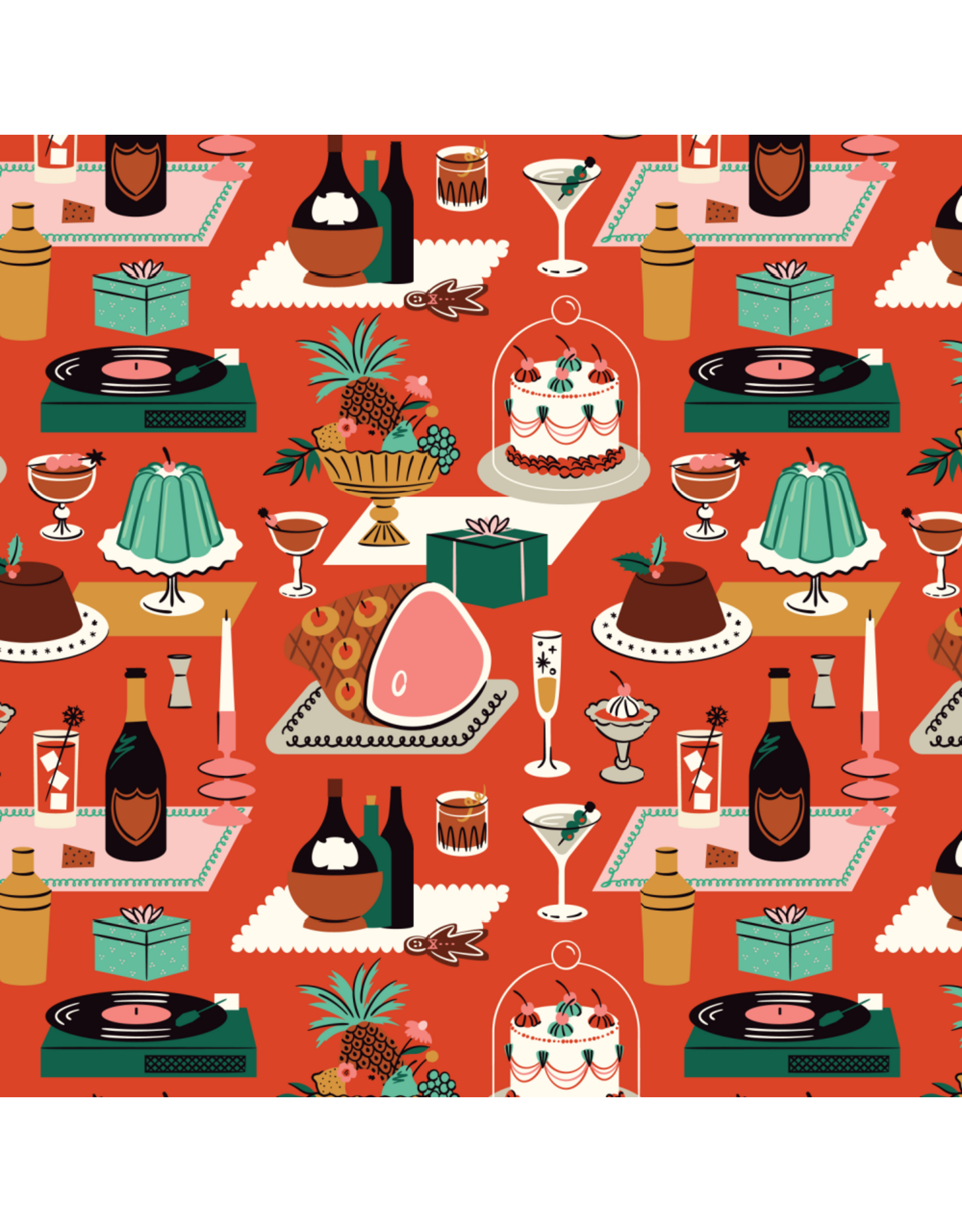 Cloud9 Fabrics Merry & Mod, Holiday Soirée in Red, Fabric Half-Yards