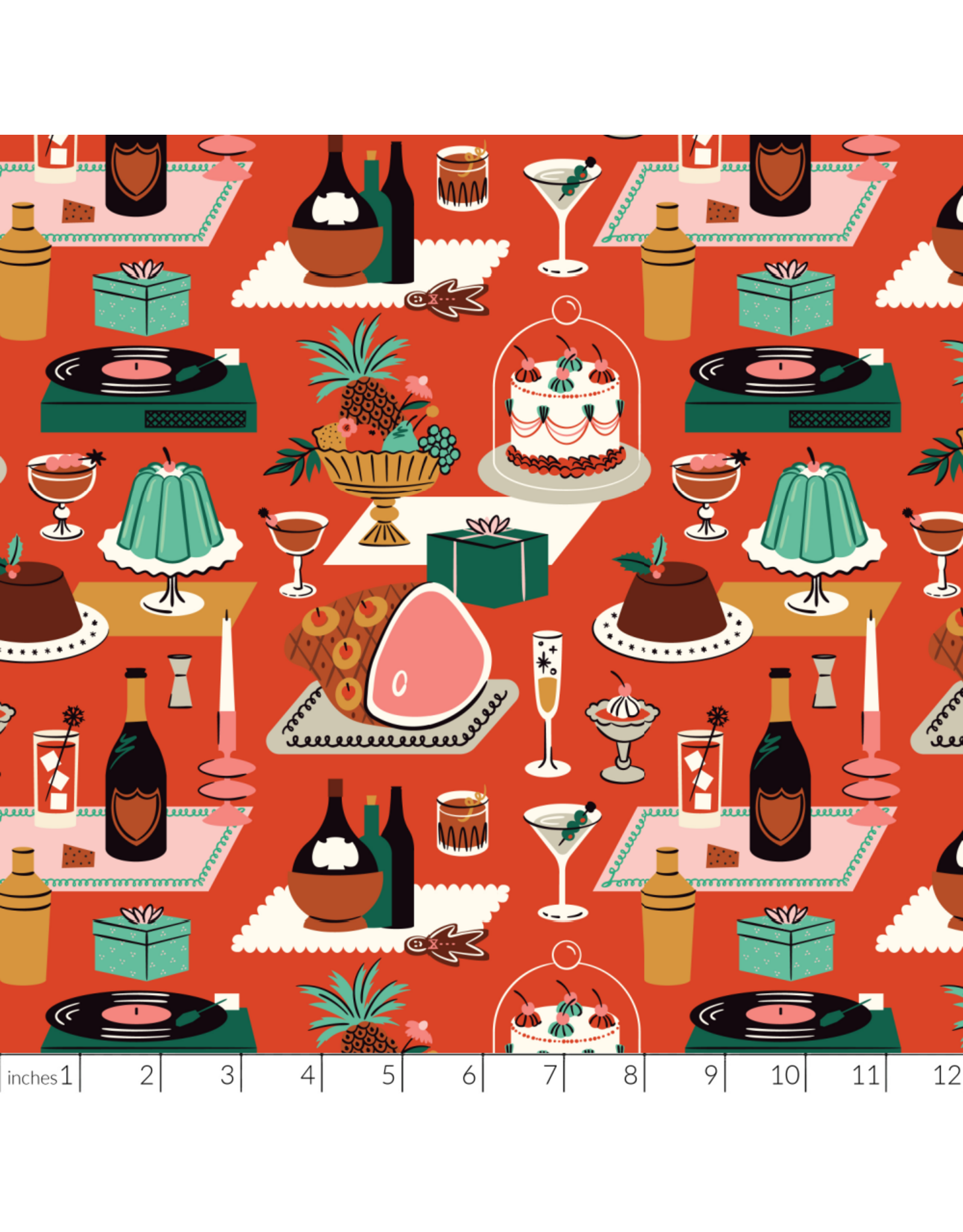 Cloud9 Fabrics Merry & Mod, Holiday Soirée in Red, Fabric Half-Yards