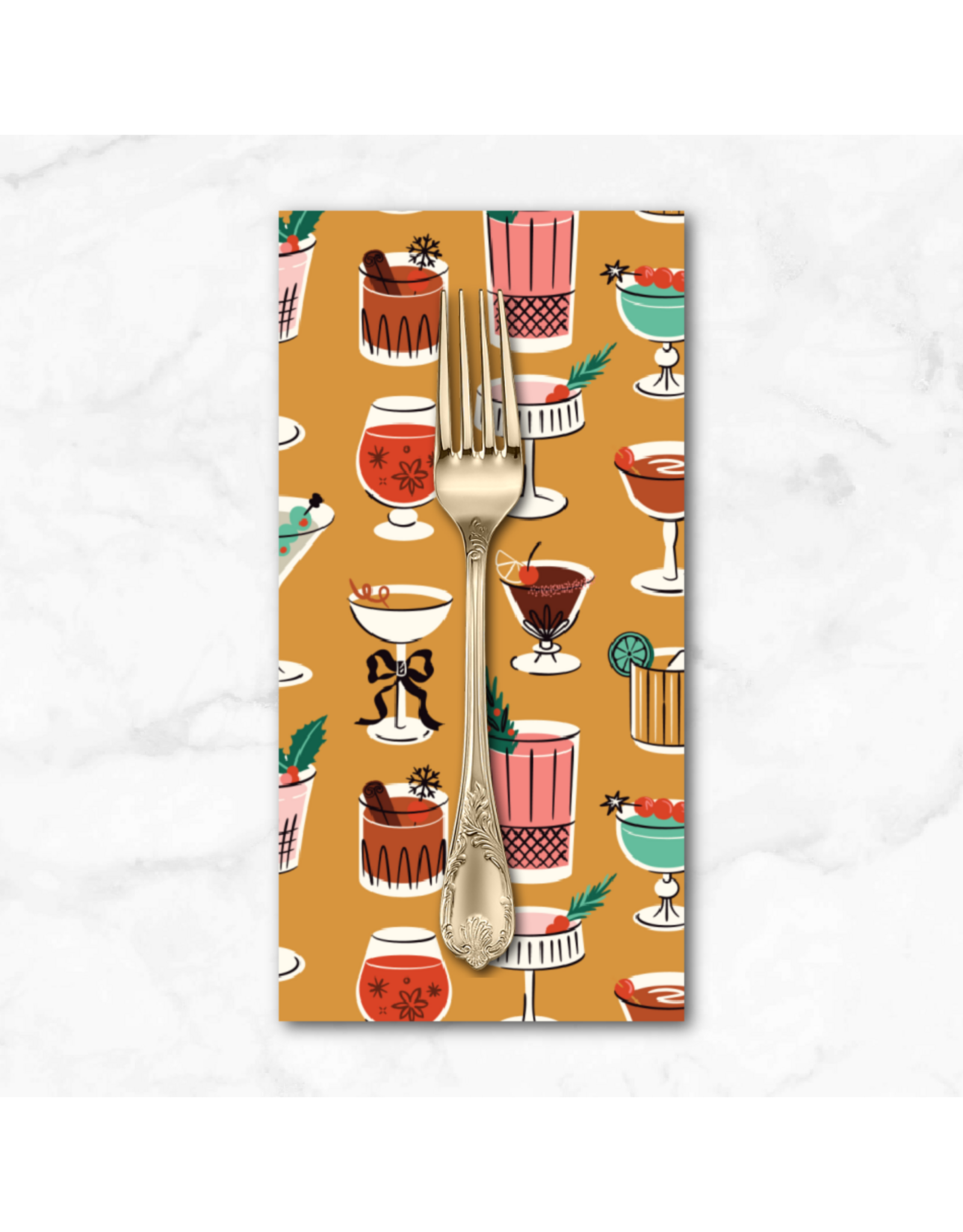 Christmas Collection Merry & Mod, Tinsel & Tinis in Gold, Dinner Napkin
