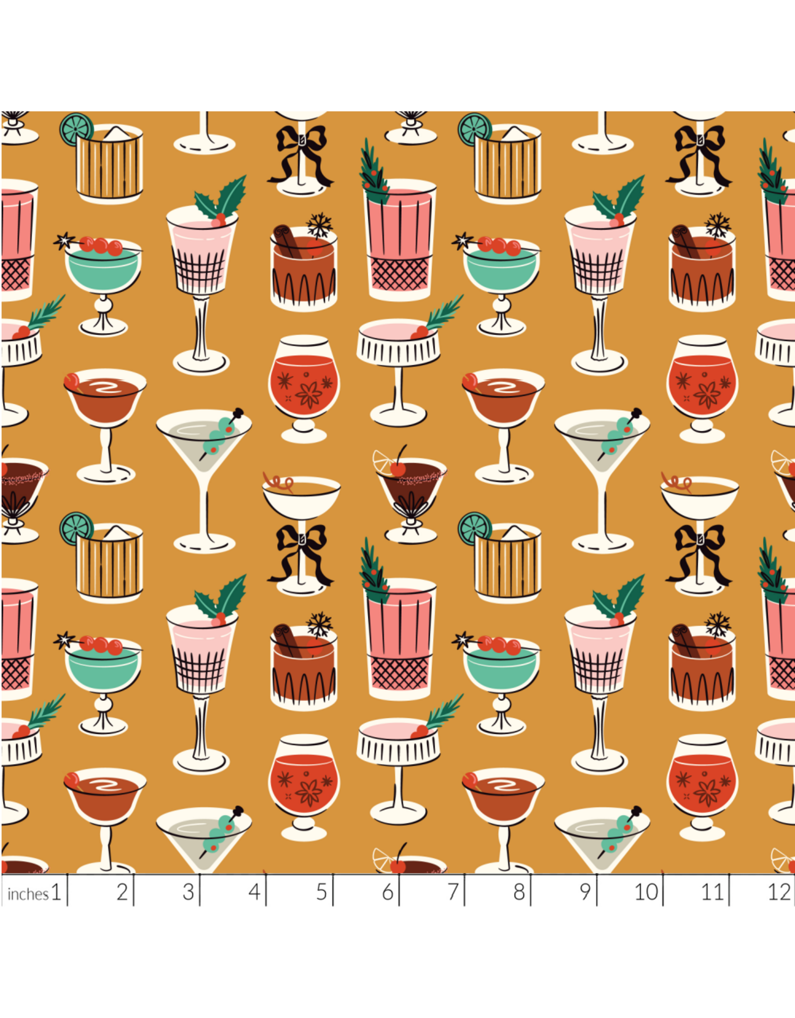 Christmas Collection Merry & Mod, Tinsel & Tinis in Gold, Set of 4 Cocktail Napkins