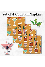 Christmas Collection Merry & Mod, Tinsel & Tinis in Gold, Set of 4 Cocktail Napkins