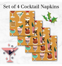 Christmas Collection Merry & Mod, Tinsel & Tinis in Gold, Set of 4 Cocktail Napkins