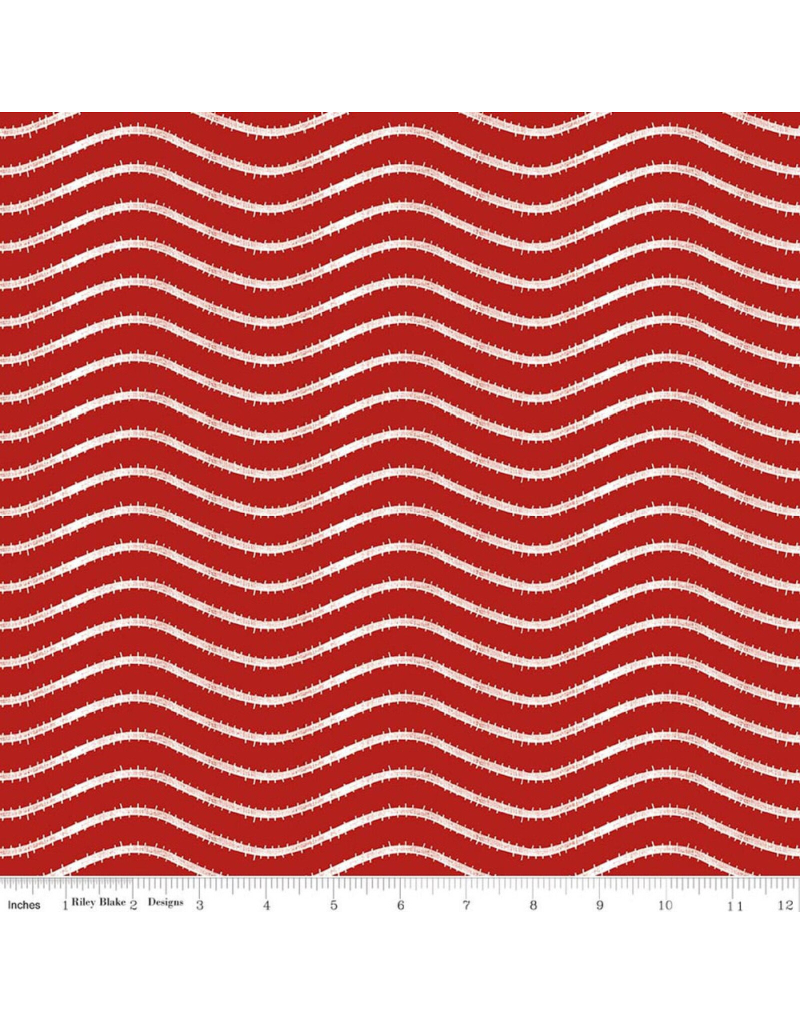 J. Wecker Frisch Gingerbread, Icing Stripe in Red, Fabric Half-Yards