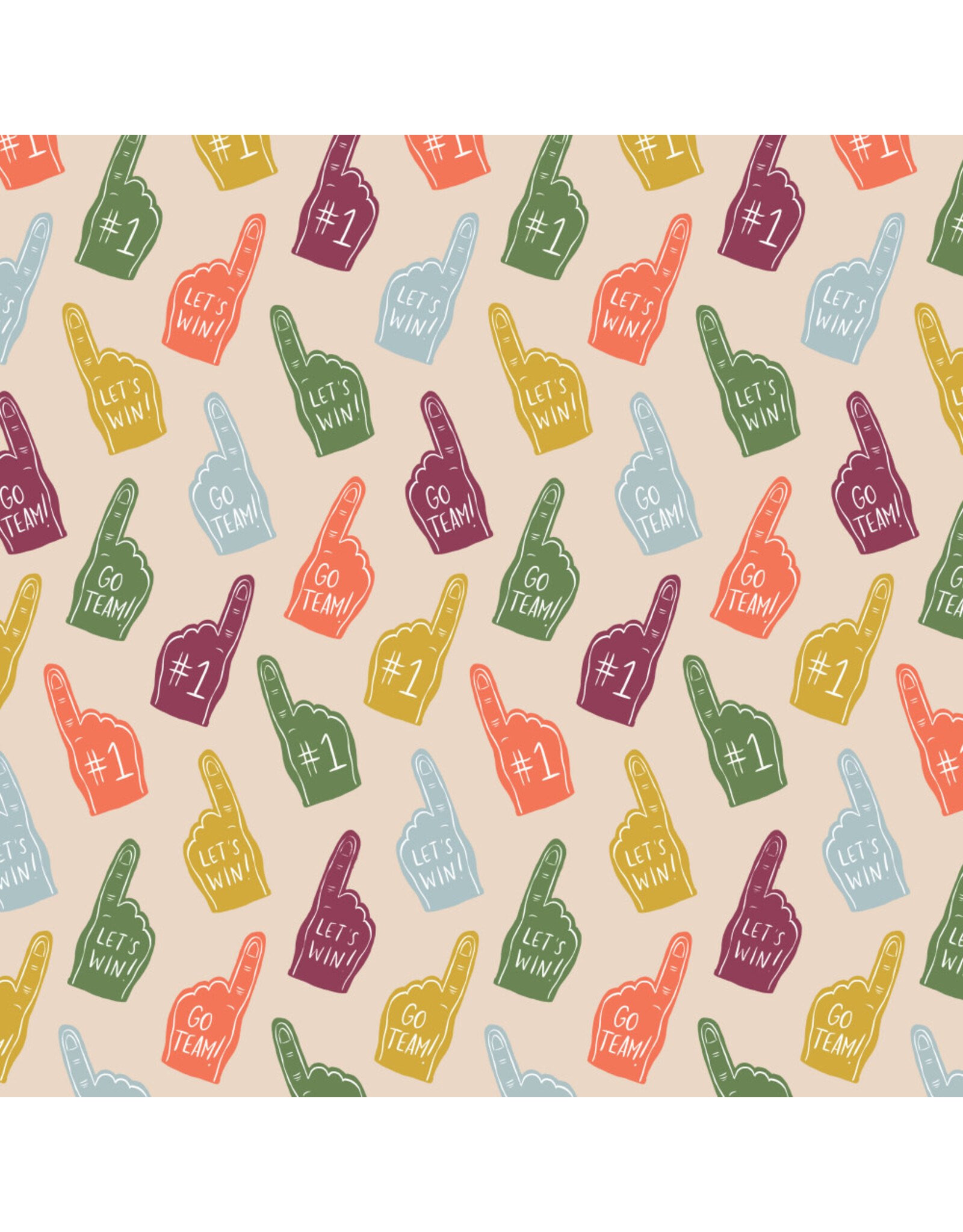 Cloud9 Fabrics Touchdowns & Tailwags, Foam Fanatics in Oat, Fabric Half-Yards