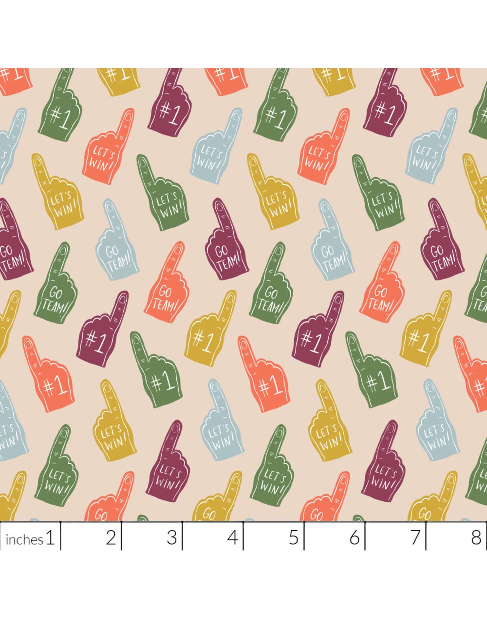 Cloud9 Fabrics Touchdowns & Tailwags, Foam Fanatics in Oat, Fabric Half-Yards