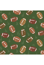 Cloud9 Fabrics Touchdowns & Tailwags, Pass the Pigskin in Green Brown, Fabric Half-Yards
