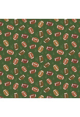 Cloud9 Fabrics Touchdowns & Tailwags, Pass the Pigskin in Green Brown, Fabric Half-Yards