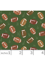 Cloud9 Fabrics Touchdowns & Tailwags, Pass the Pigskin in Green Brown, Fabric Half-Yards