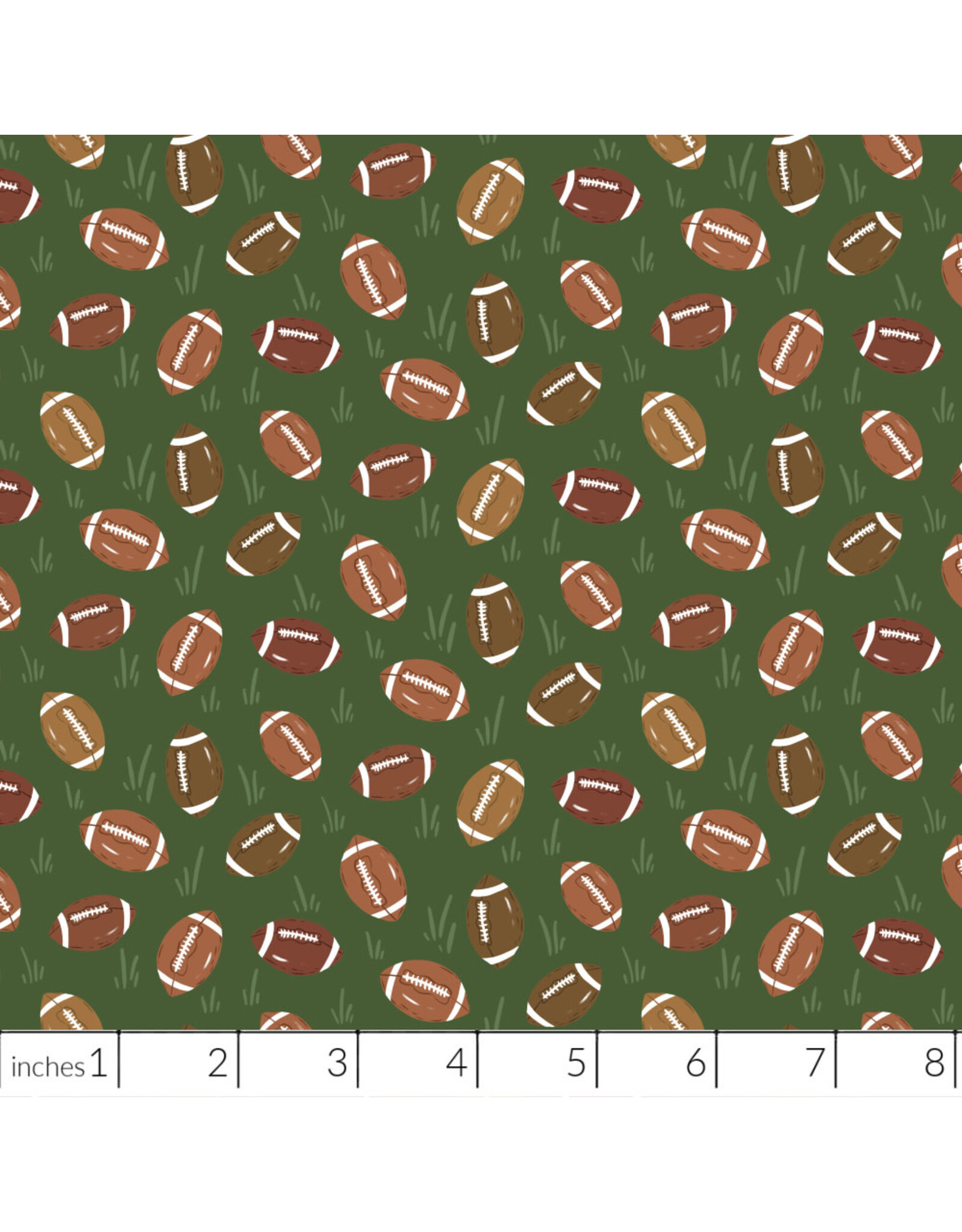Cloud9 Fabrics Touchdowns & Tailwags, Pass the Pigskin in Green Brown, Fabric Half-Yards