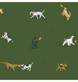 Cloud9 Fabrics Touchdowns & Tailwags, Playing Field in Green, Fabric Half-Yards