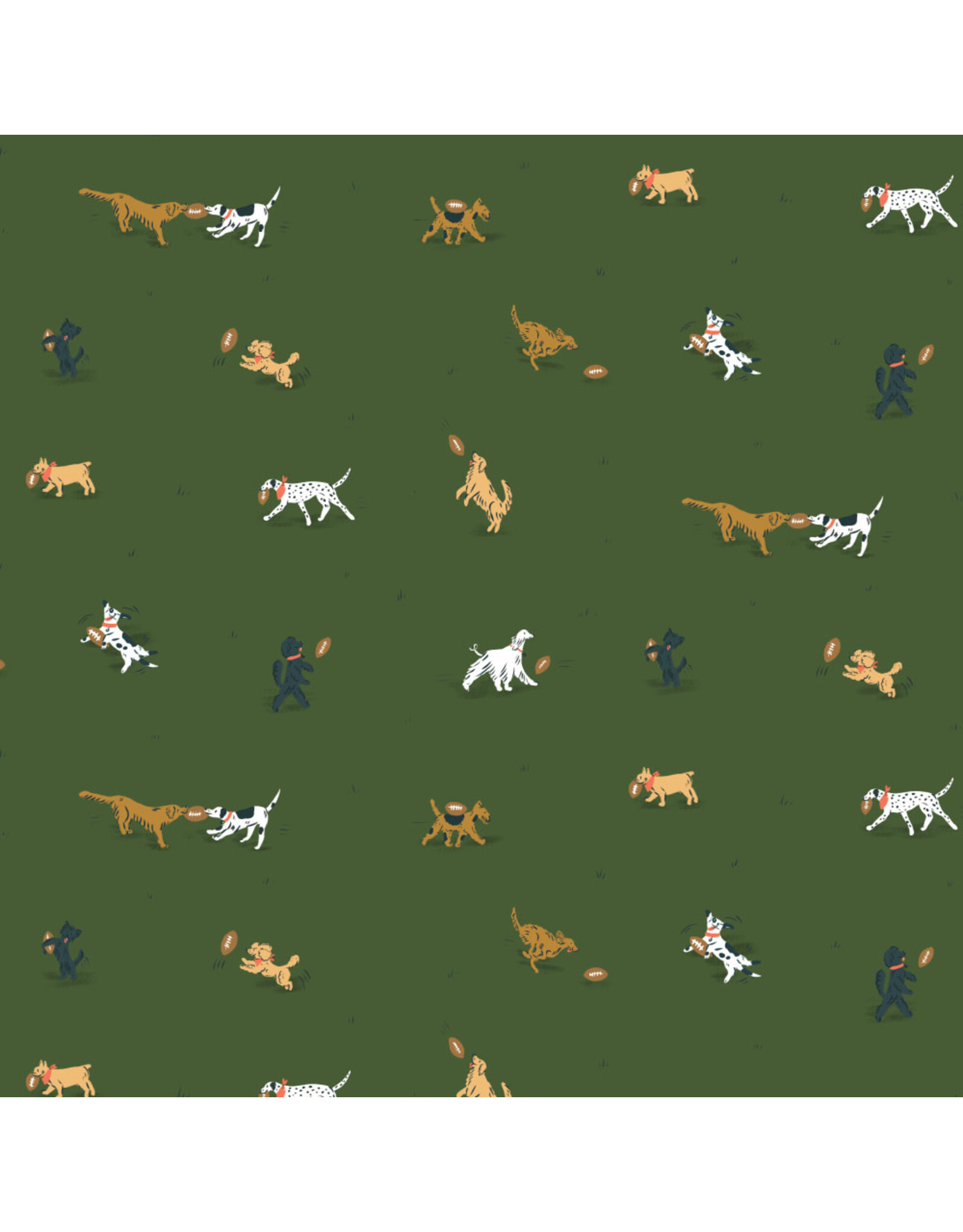 Cloud9 Fabrics Touchdowns & Tailwags, Playing Field in Green, Fabric Half-Yards