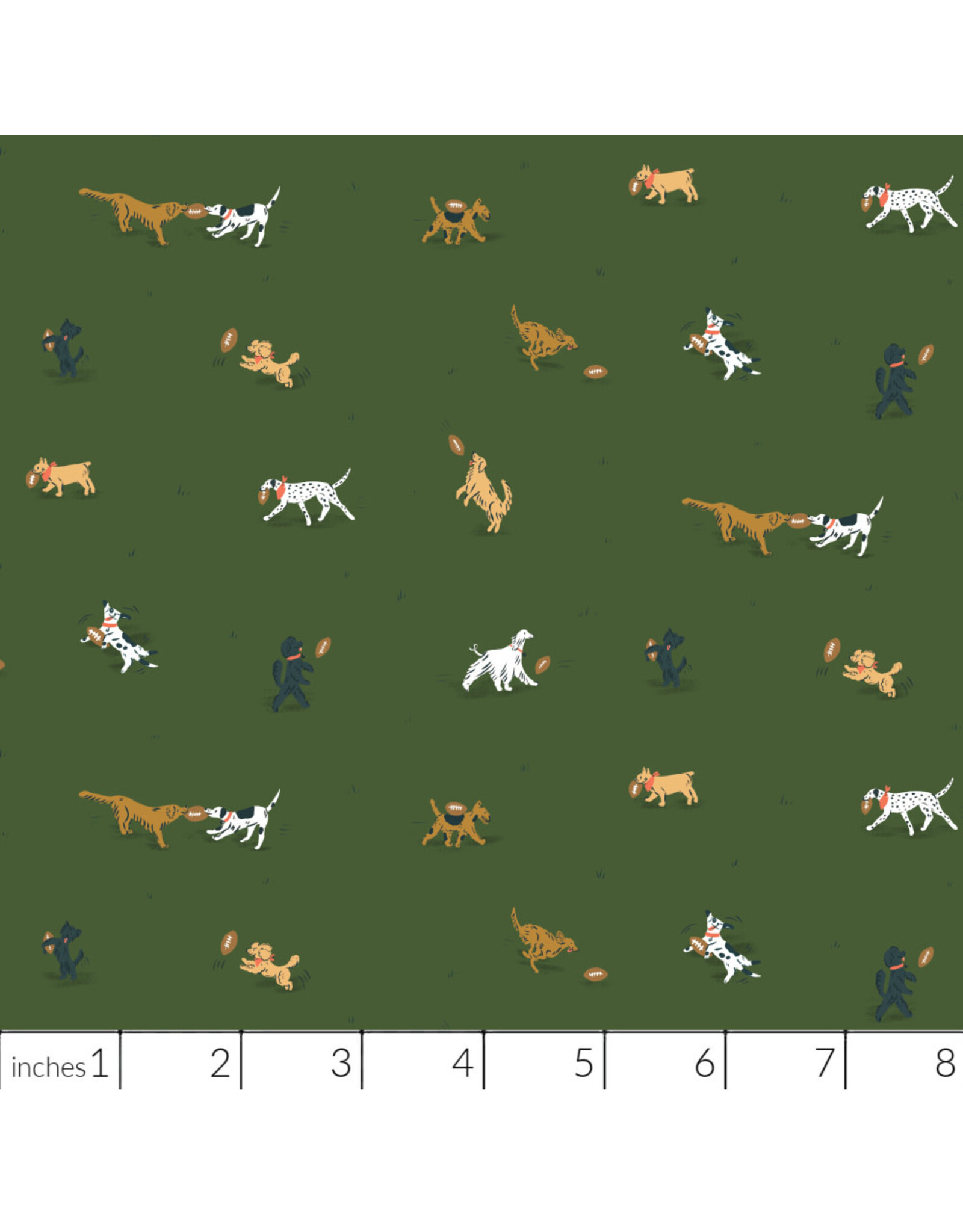 Cloud9 Fabrics Touchdowns & Tailwags, Playing Field in Green, Fabric Half-Yards