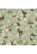 Nathalie Lété Last Fall in Japan, Bambi and Flowers in Mint, Fabric Half-Yards