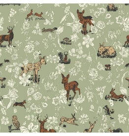 Nathalie Lété Last Fall in Japan, Bambi and Flowers in Mint, Fabric Half-Yards