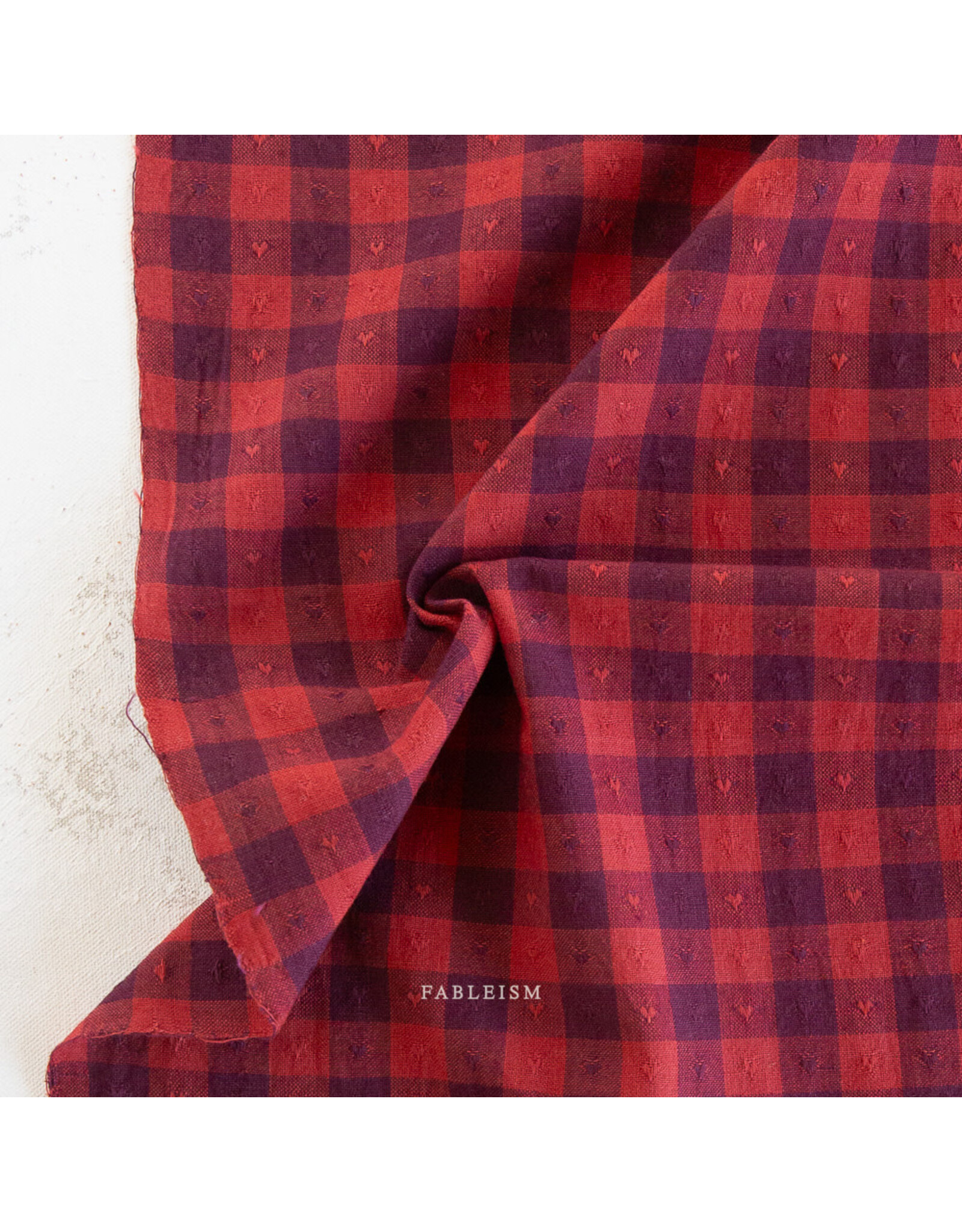 Fableism Queen of Hearts, Gingham Dobby Hearts in Maraschino, Fabric Half-Yards