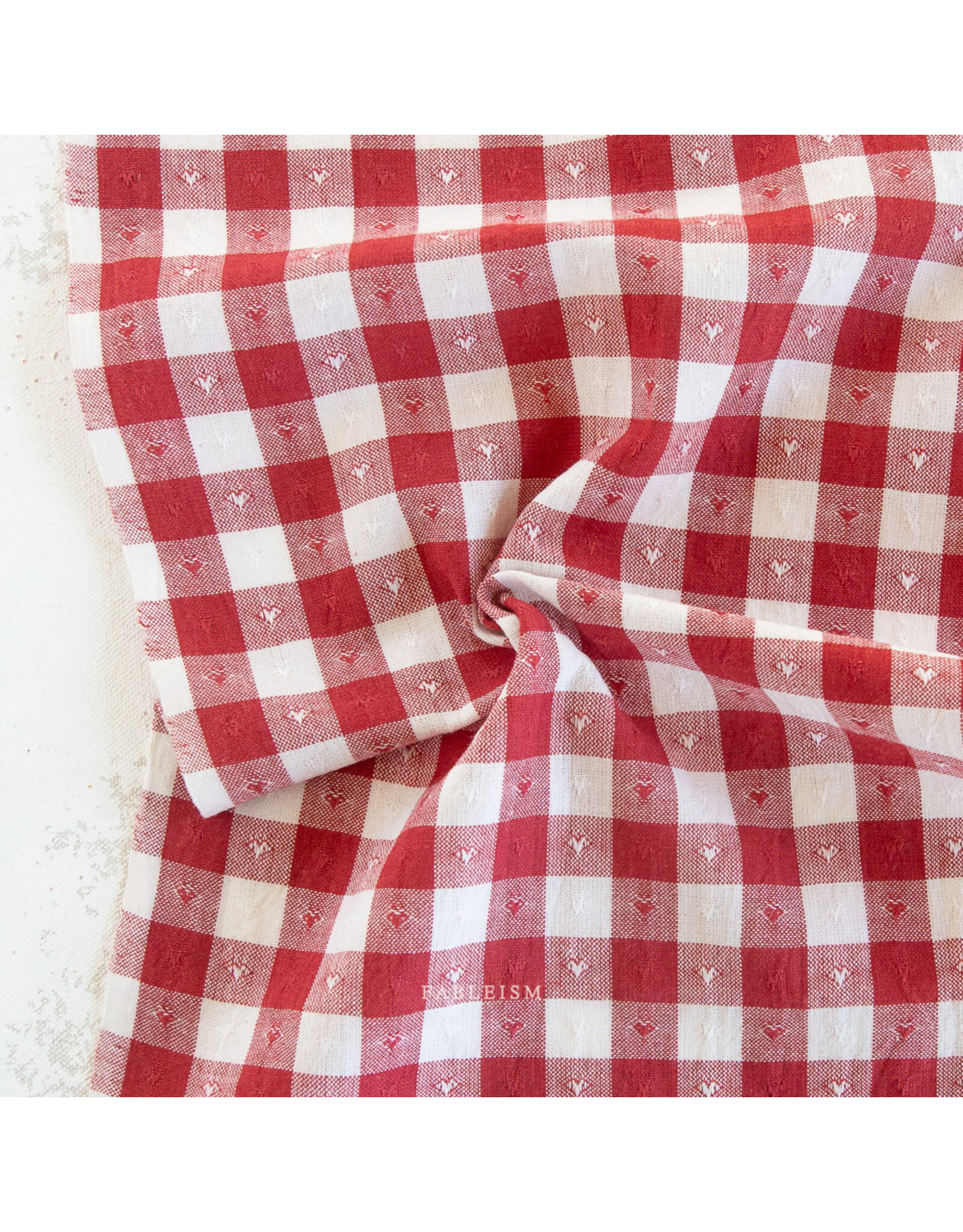 Fableism Queen of Hearts, Gingham Dobby Hearts in Cherry, Fabric Half-Yards