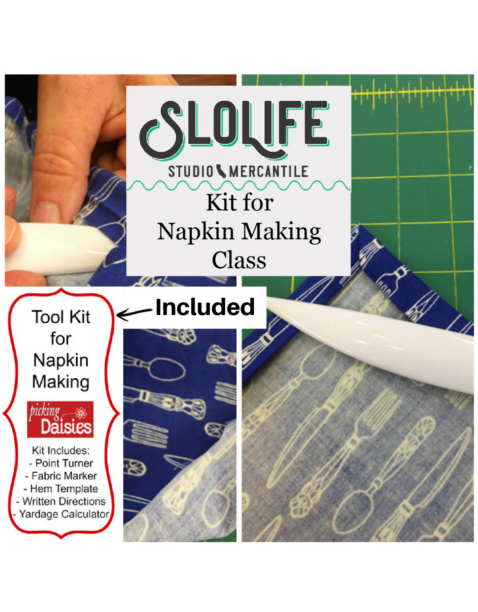 Picking Daisies Class Kit - SLO Life Studio Napkin Making Kit: Fabric, thread and sewing tools