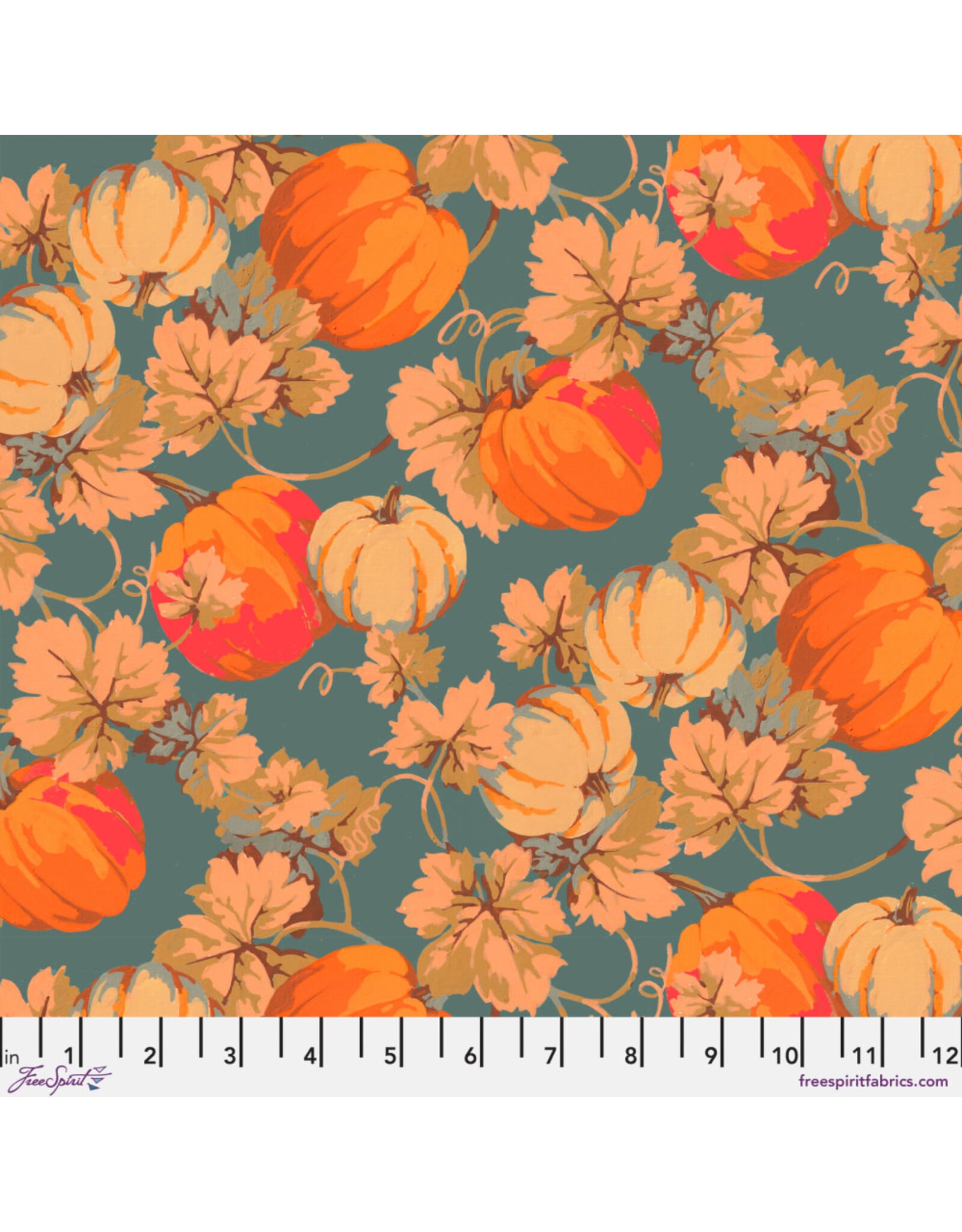 Martha Negley Golden Harvest, Pumpkins in Gold, Fabric Half-Yards