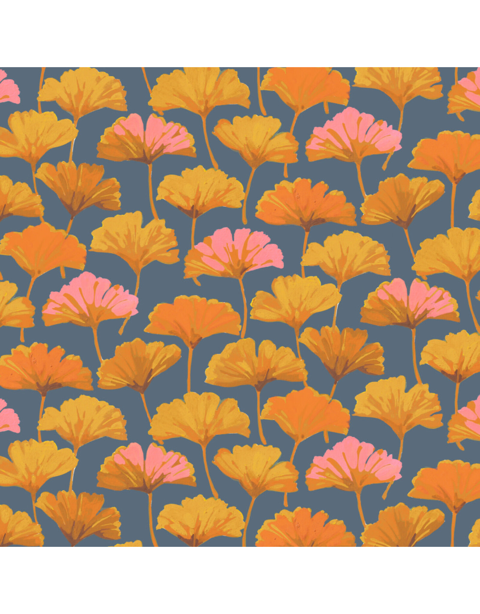 Martha Negley Golden Harvest, Ginkgo in Slate, Fabric Half-Yards