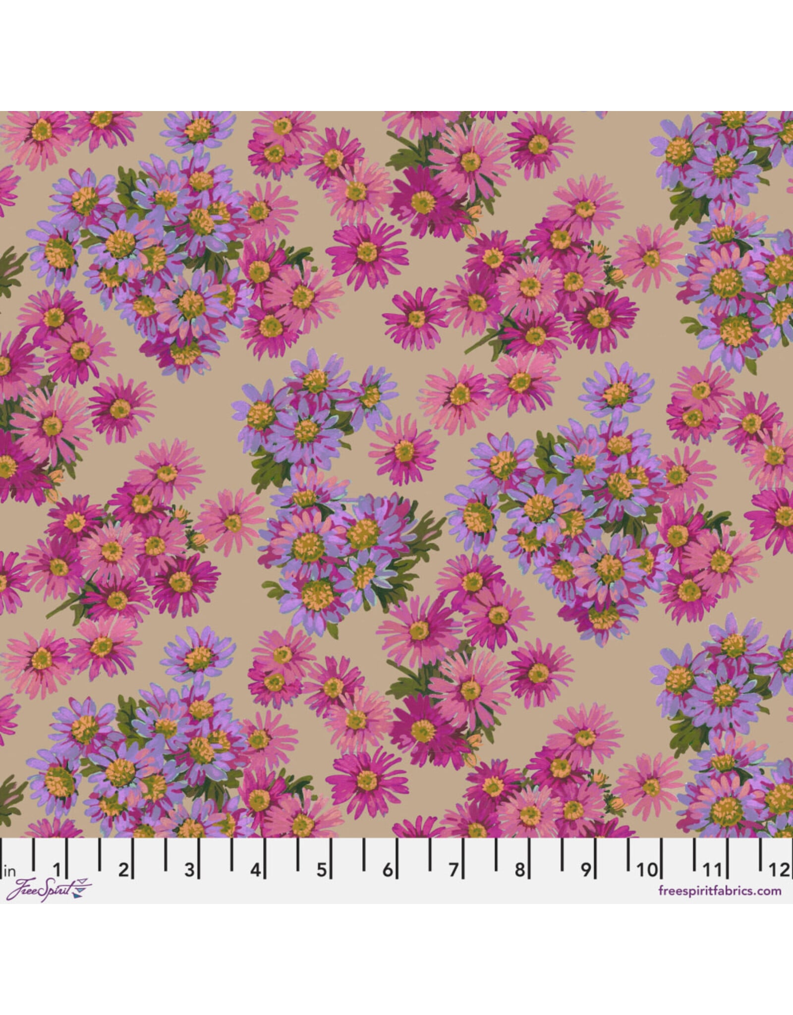 Martha Negley Golden Harvest, Asters in Fuchsia, Fabric Half-Yards