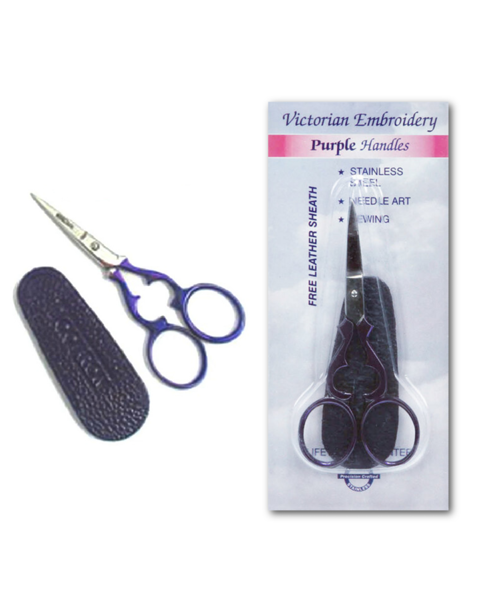 United Notions Victorian Embroidery Scissors, Purple with Leather Sheath