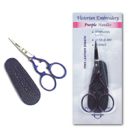 United Notions Victorian Embroidery Scissors, Purple with Leather Sheath