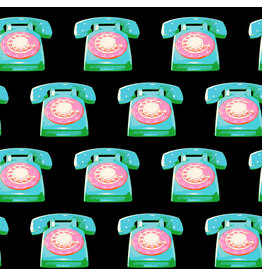 Melody Miller Sparkle Mart, Telephones in Black, Fabric Half-Yards