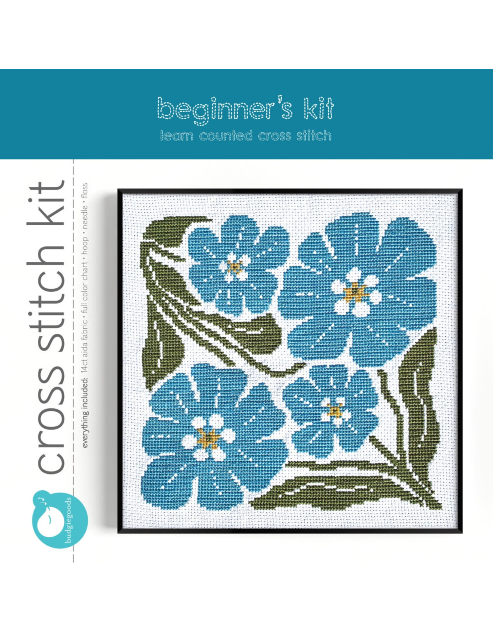budgiegoods Forget Me Not Cross Stitch Kit by budgiegoods
