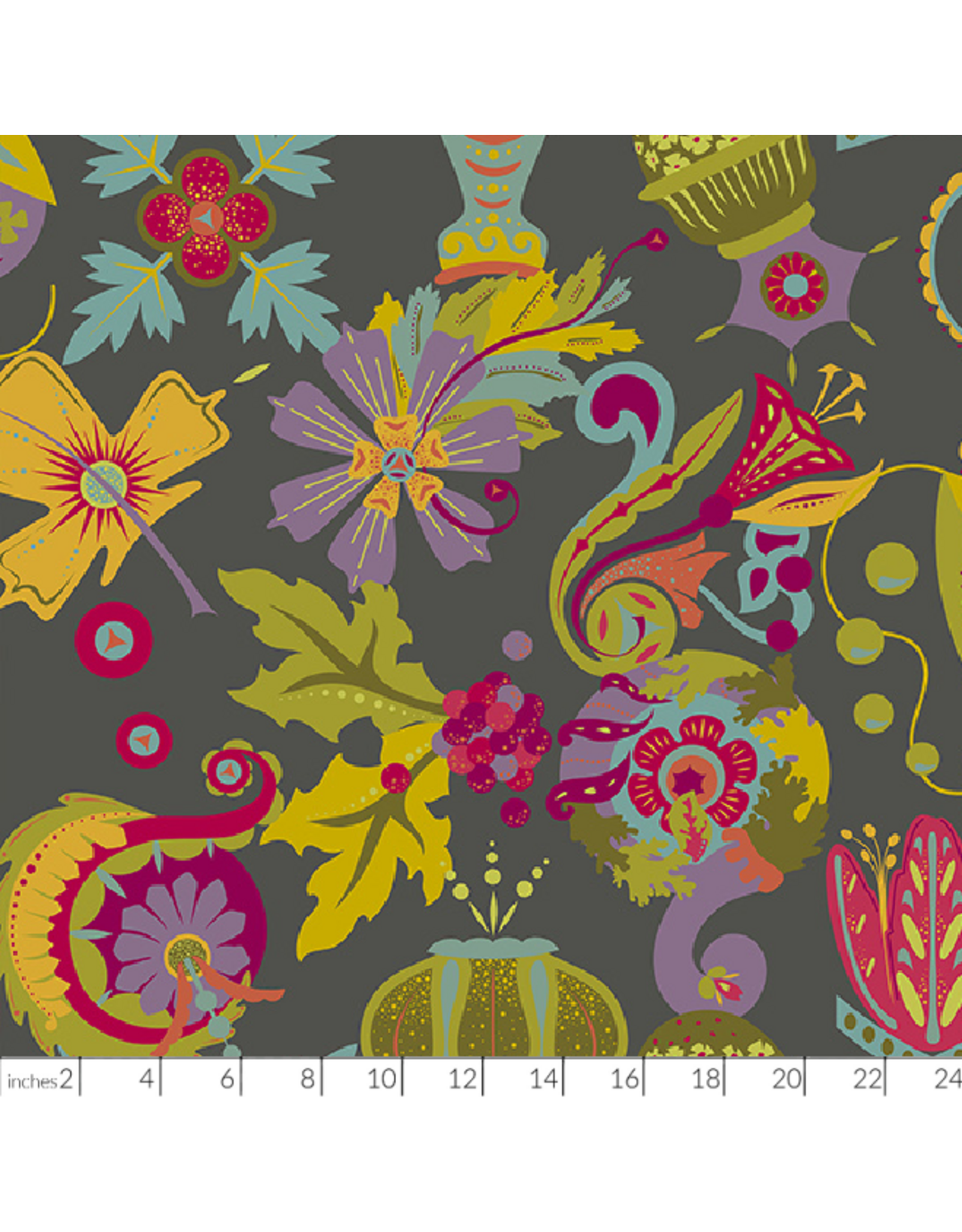 Alison Glass 108" Quilt Backs, Redwood, Mural in Charcoal, Fabric Half-Yards
