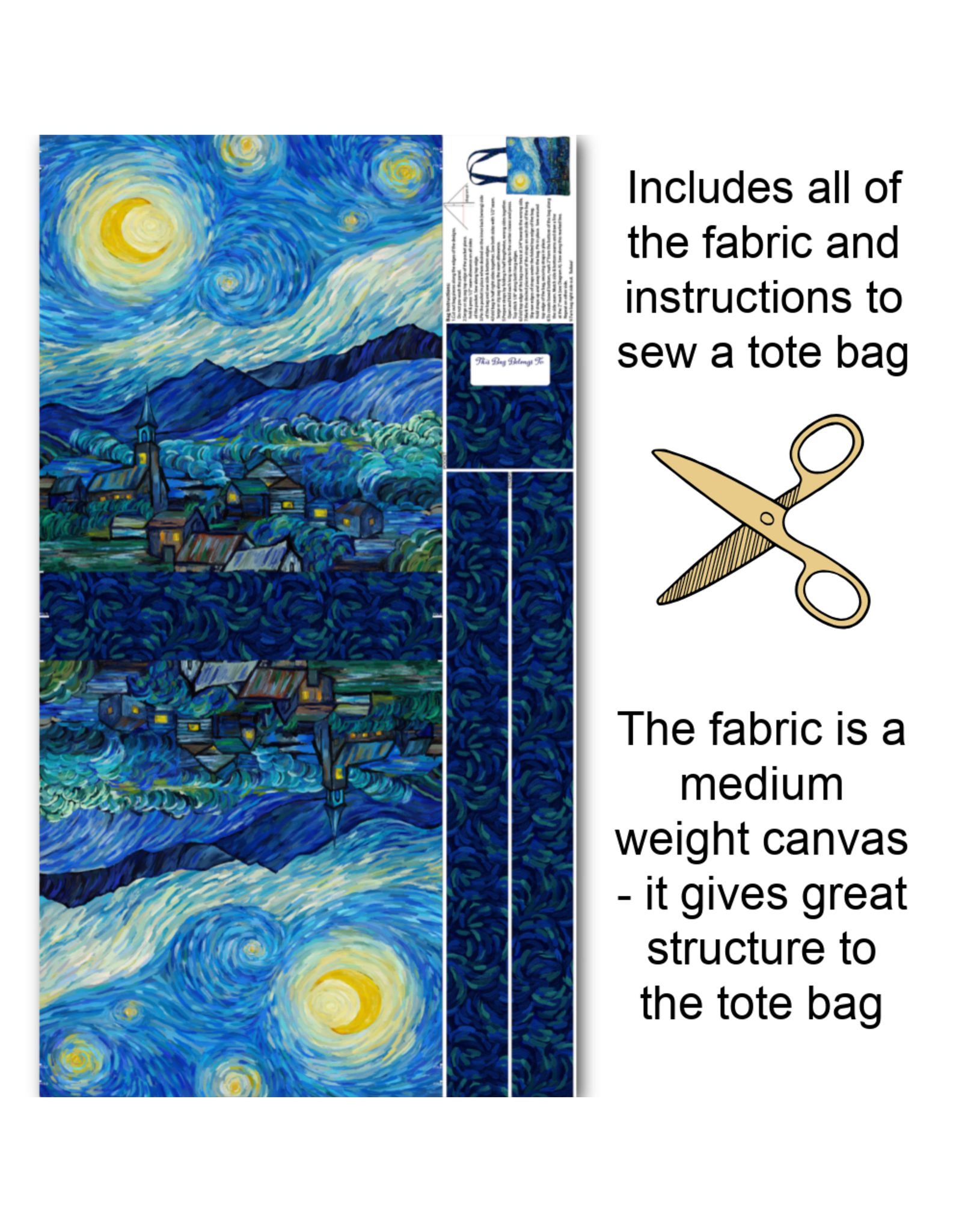 Figo Starry Night, Tote Bag Panel in Dark Blue Canvas, 24" x 43" Panel