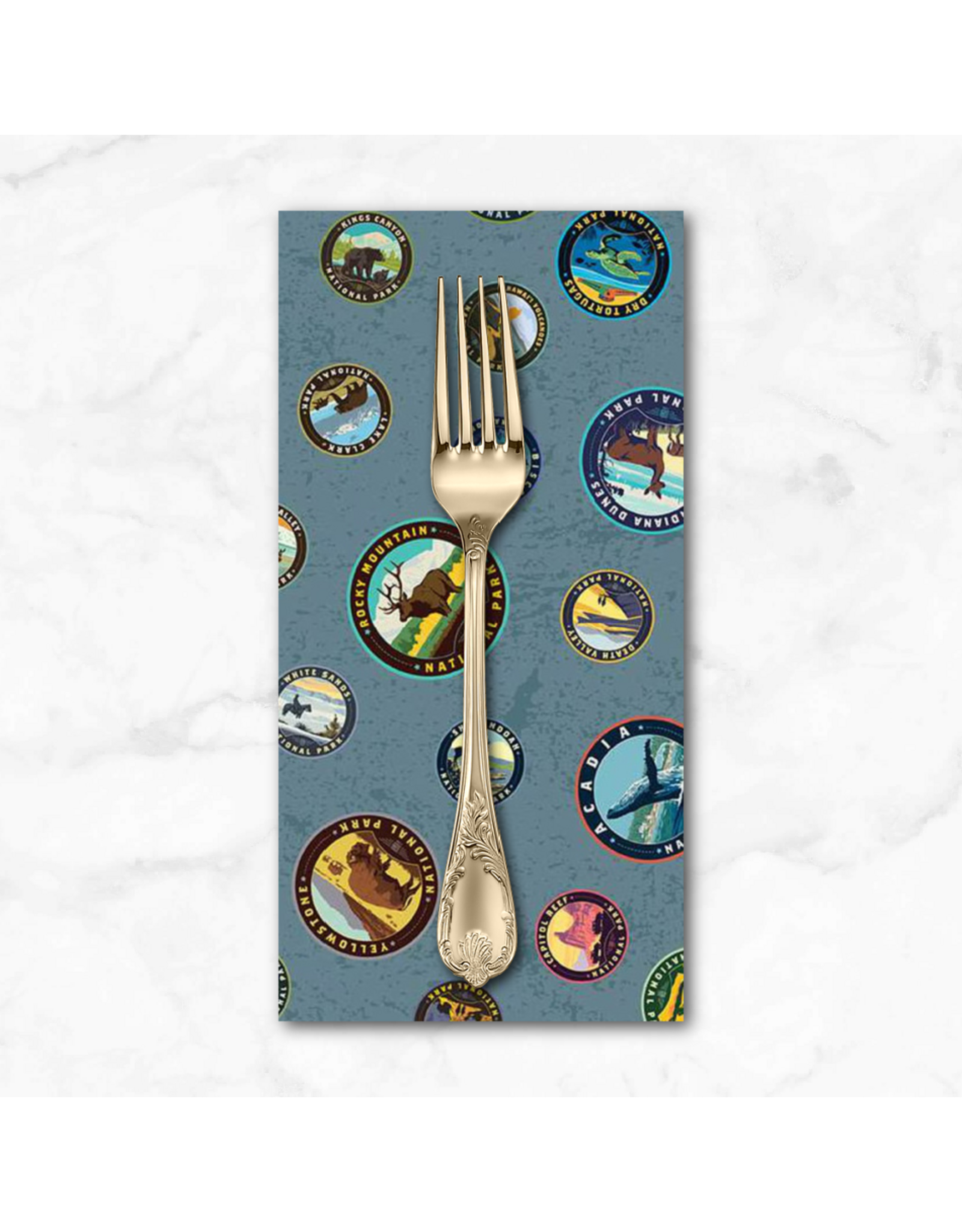 PD's Riley Blake Collection National Parks, Emblems in Blue, Dinner Napkin