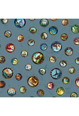 Riley Blake Fabrics National Parks, Emblems in Blue, Fabric Half-Yards