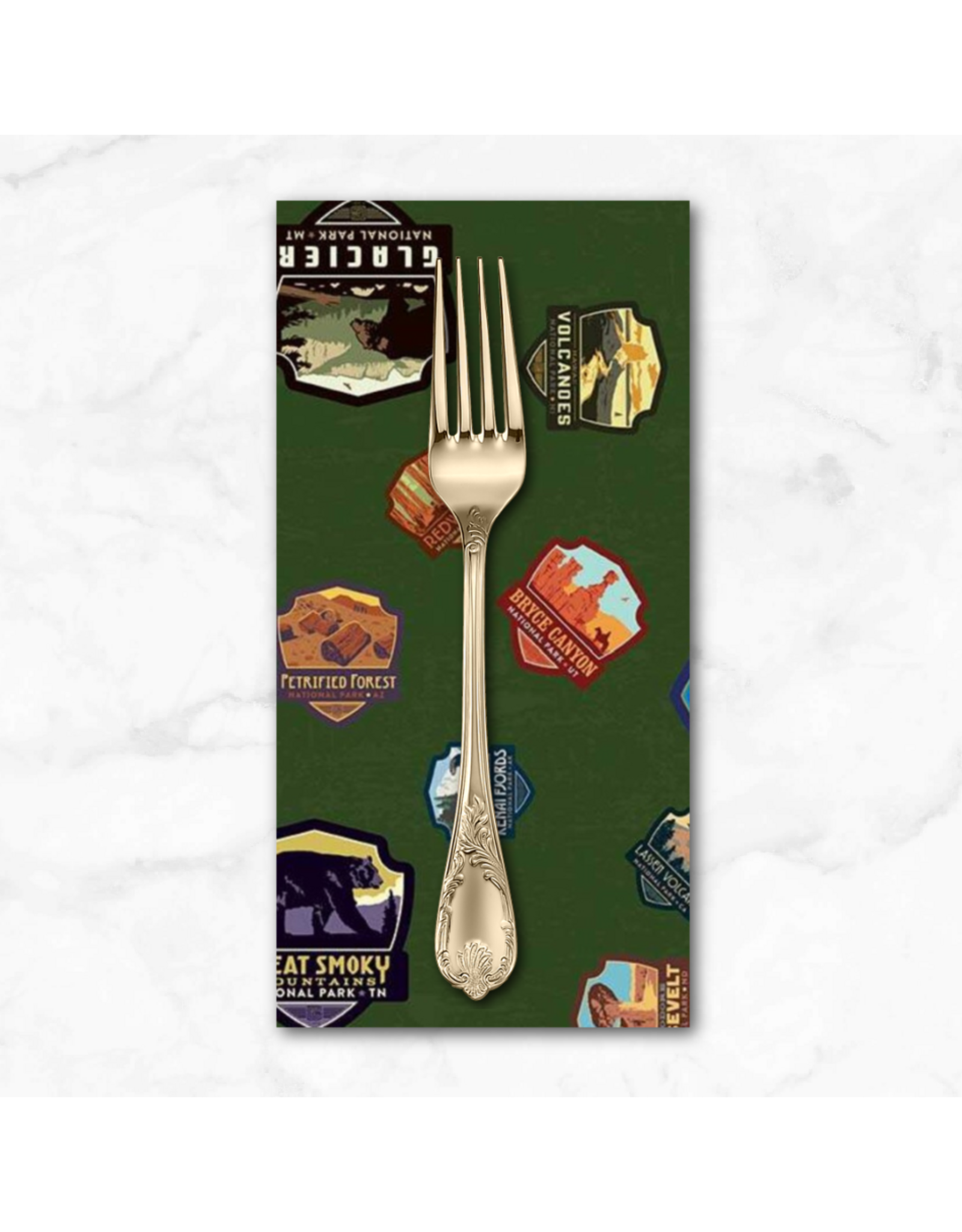 PD's Riley Blake Collection National Parks, Patches in Green, Dinner Napkin