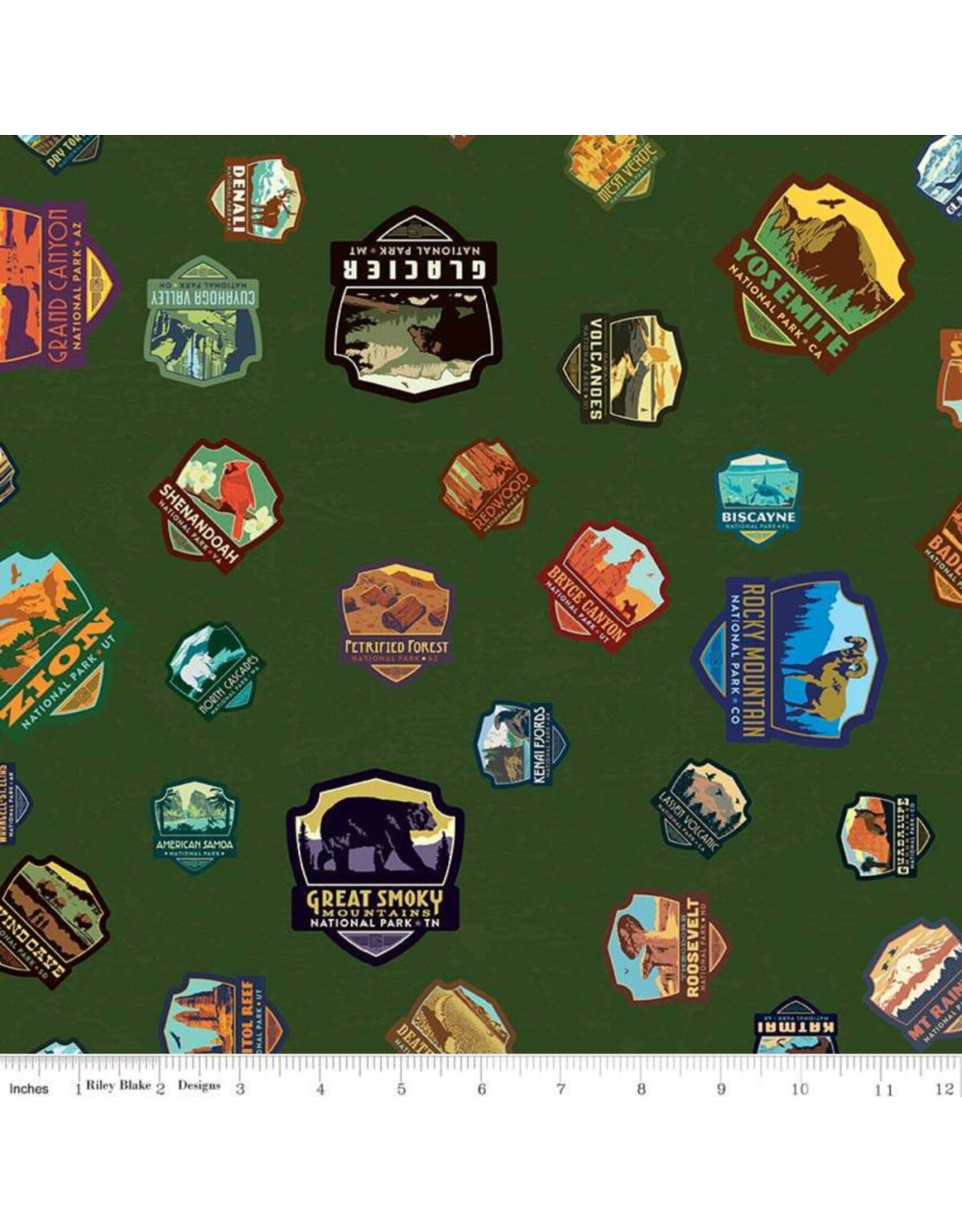 Riley Blake Fabrics National Parks, Patches in Green, Fabric Half-Yards