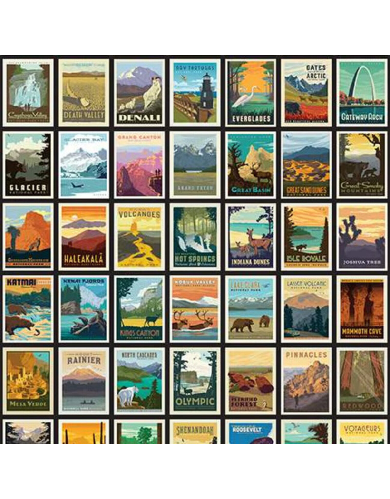 Riley Blake Fabrics National Parks, Posters in Black, Fabric Half-Yards