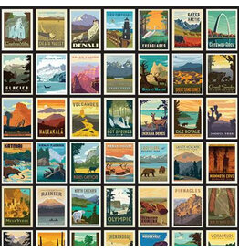 Riley Blake Fabrics National Parks, Posters in Black, Fabric Half-Yards