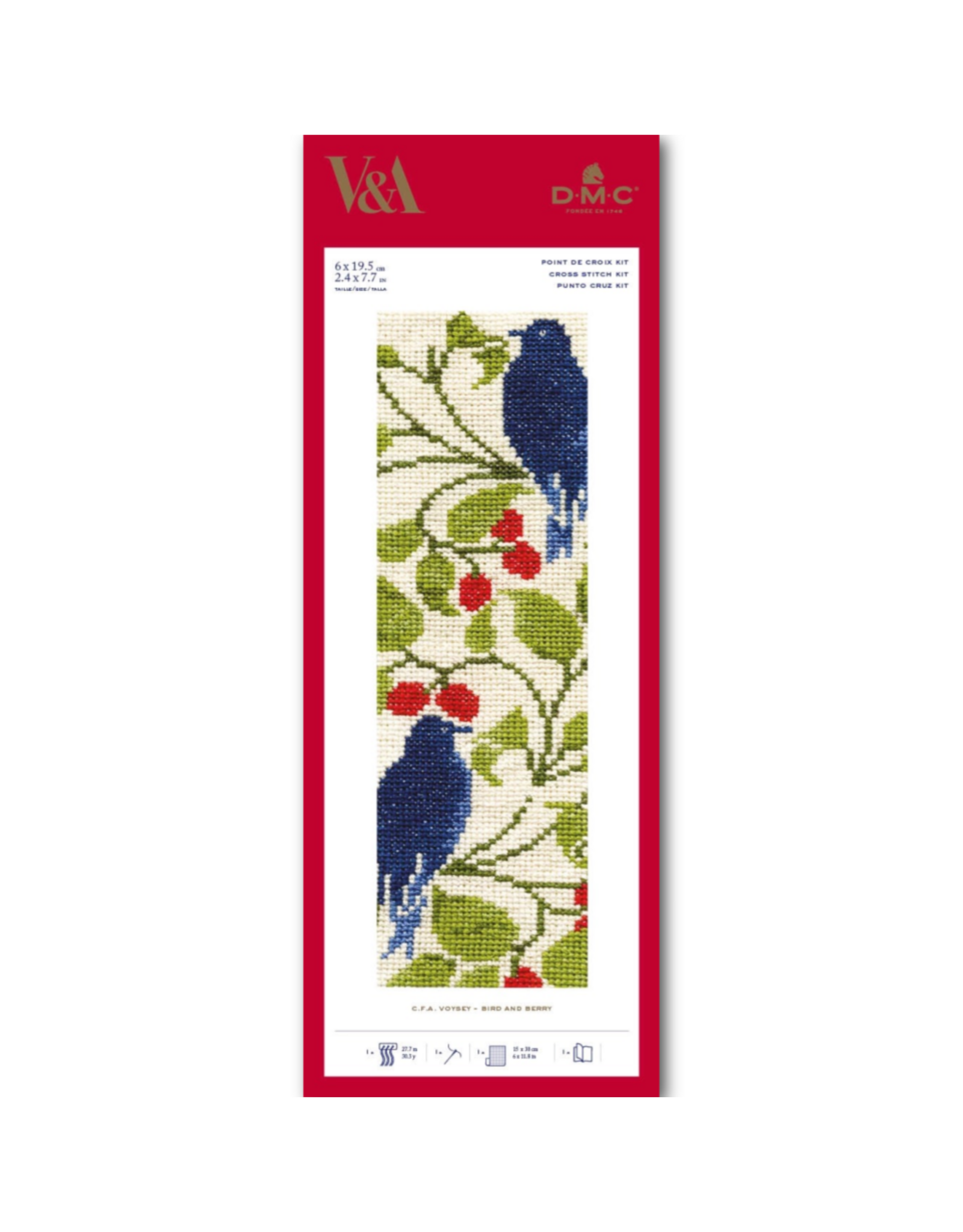 DMC Bird and Berry by C.F.A Voysey, Cross Stitch Bookmark Kit