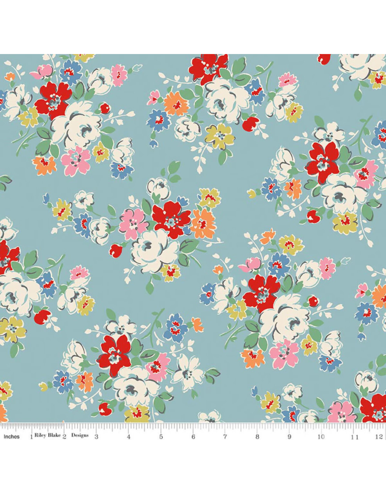 Riley Blake Fabrics Cath Kidston Signature Collection, Clifton Rose in Blue, Fabric Half-Yards
