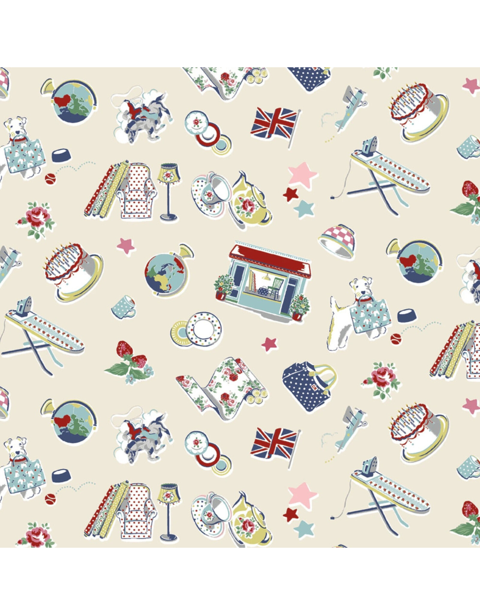 Riley Blake Fabrics Cath Kidston Signature Collection, Icons in Cream, Fabric Half-Yards