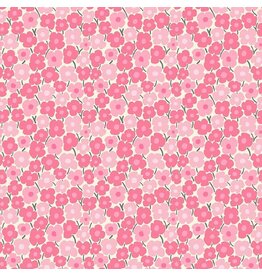 Dear Stella Pink Pony Club, Flower Power in Cream, Fabric Half-Yards